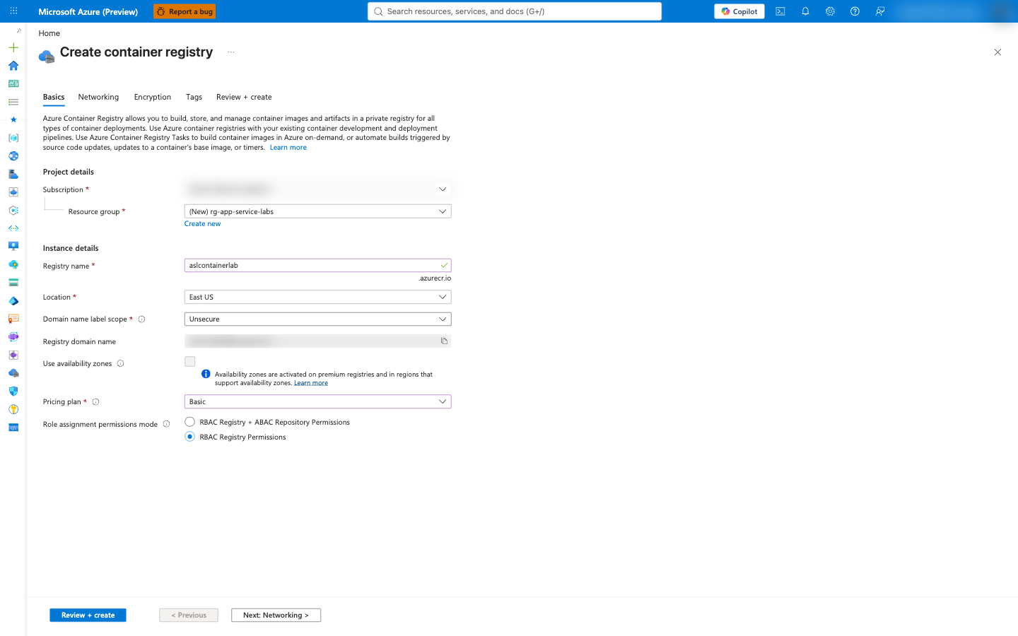 Create a container registry