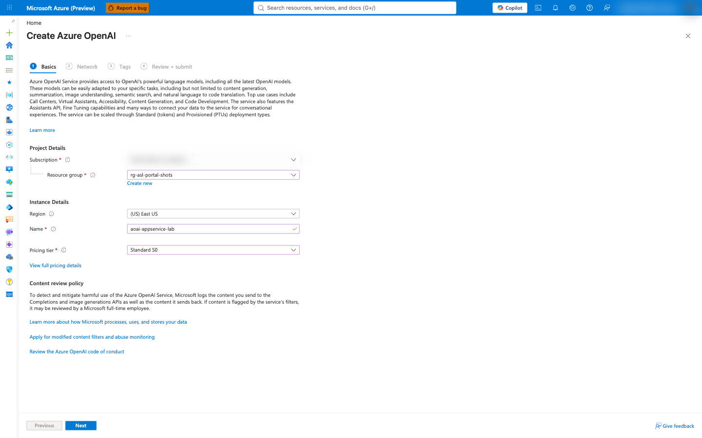 Create Azure OpenAI