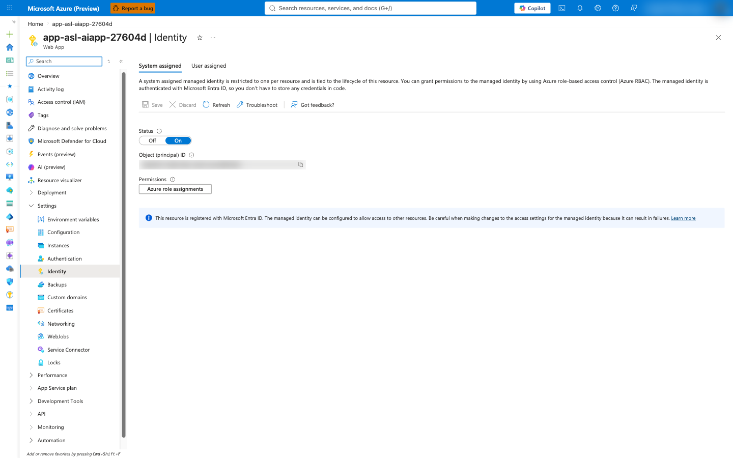 Turn on managed identity