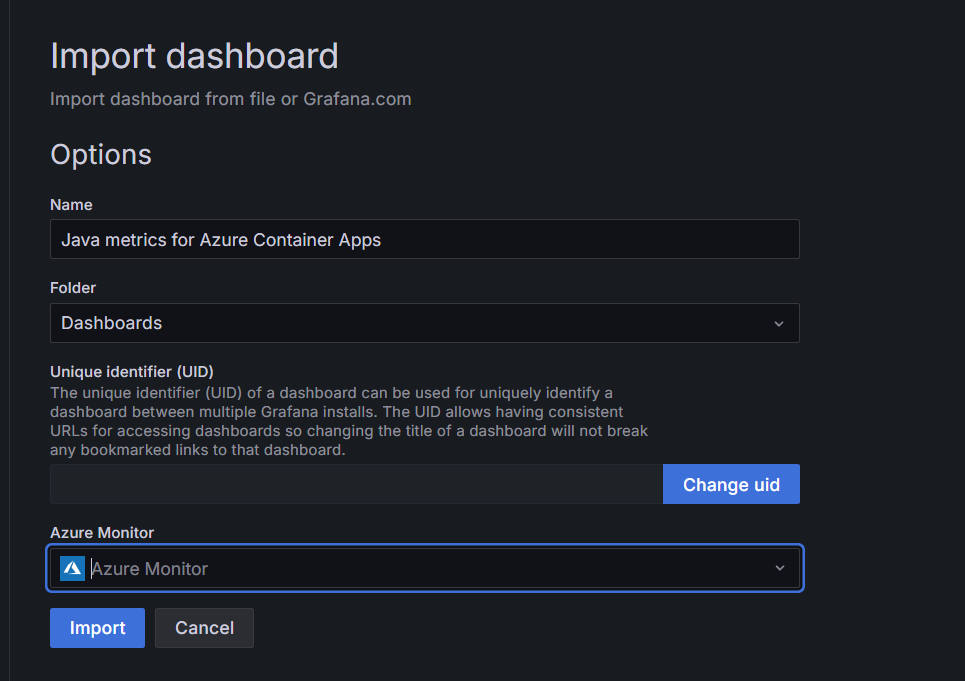 Import Java Metrics dashboard