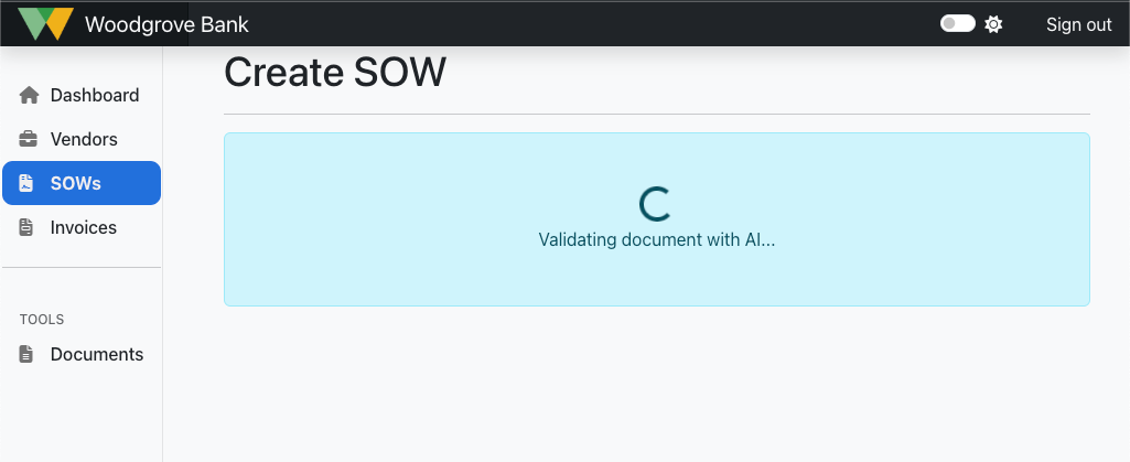 Screenshot of SOW validating running