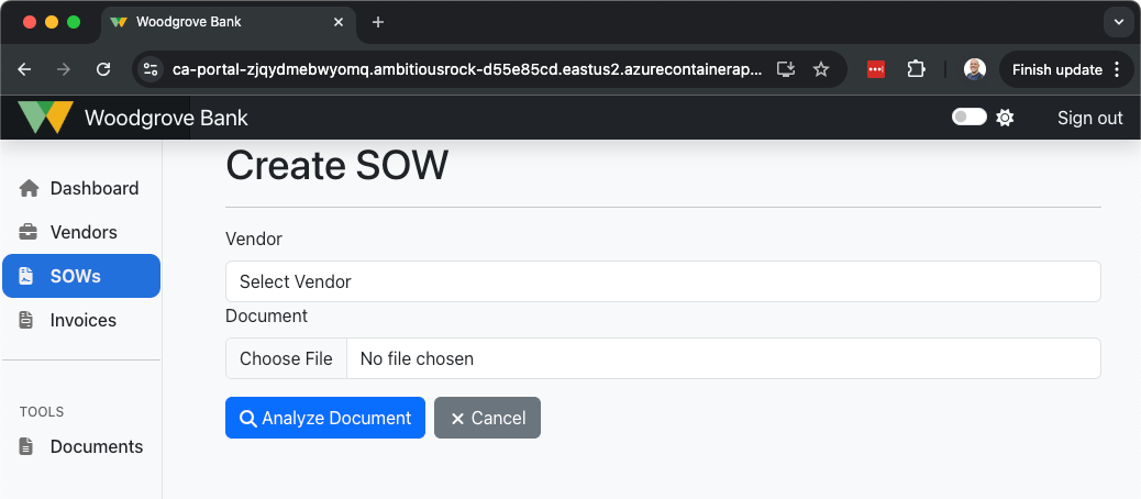 Screenshot of the New SOW page.