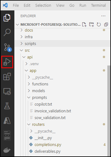 Screenshot of the VS Code Activity Bar, with the Run and Debug icon highlighted.