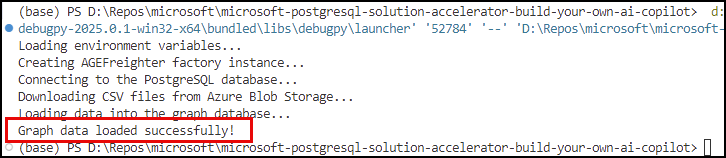 Screenshot of the output panel, with Graph data loaded successfully highlighted.