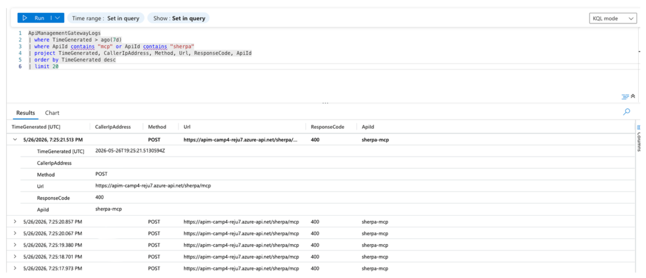 APIM diagnostic logs flowing to Log Analytics